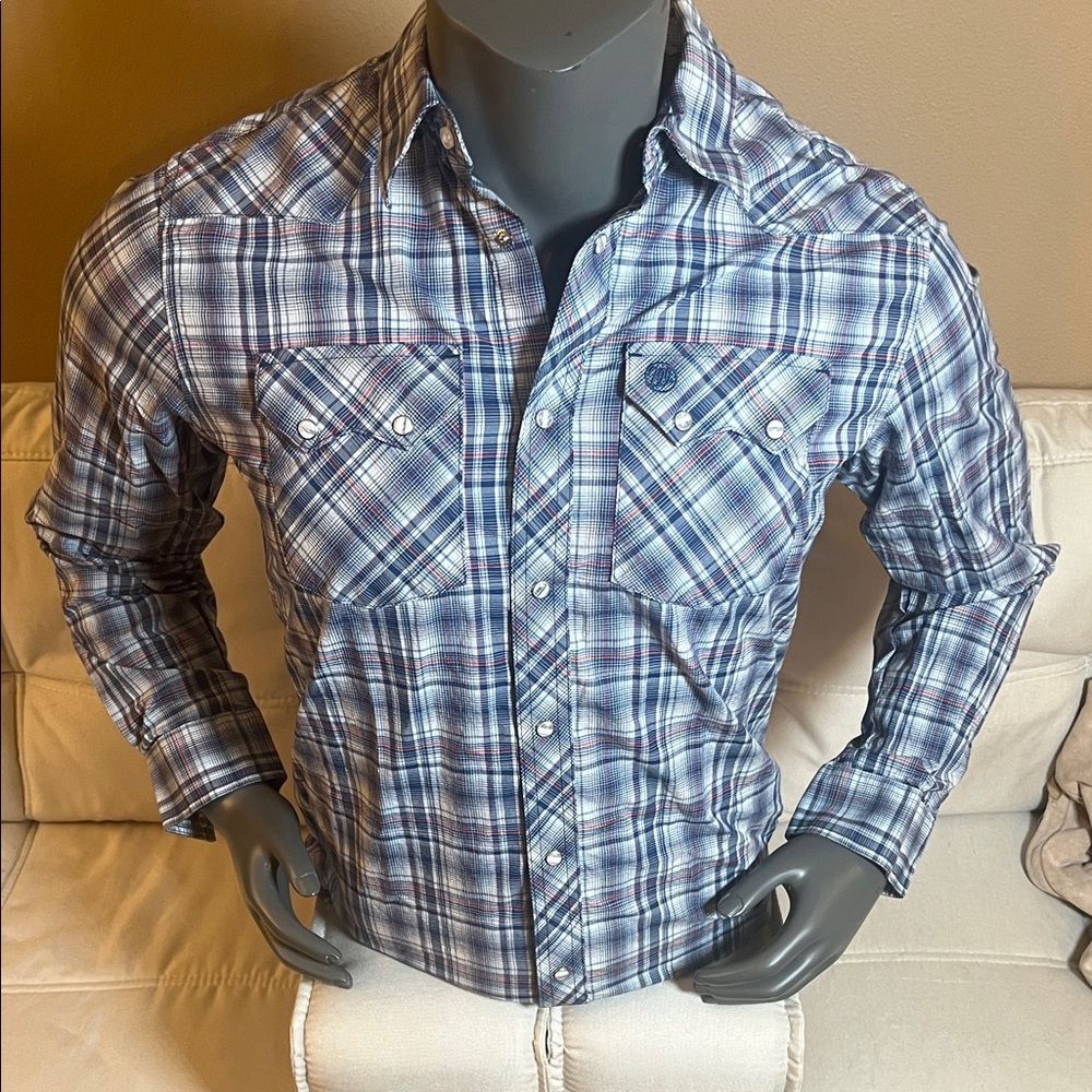 Wrangler Retro Men’s Blue Plaid Casual Button Down Shirt Size XXL